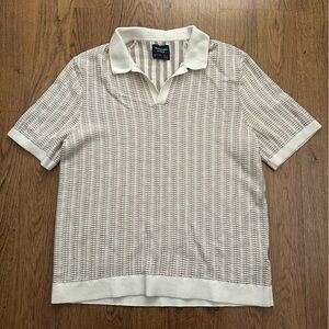 Abercrombie & Fitch Tan and Cream Striped knit Sweater shirt button up large
